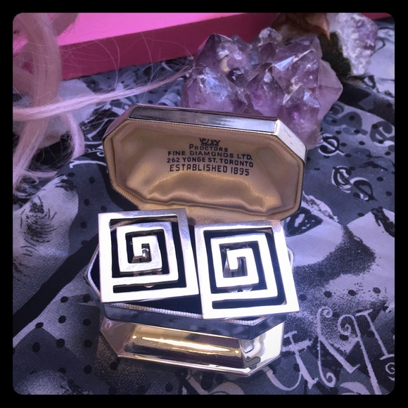 Vintage sterling 925 Modernist SQ clip on earrings Mexico signed - Picture 3 of 6